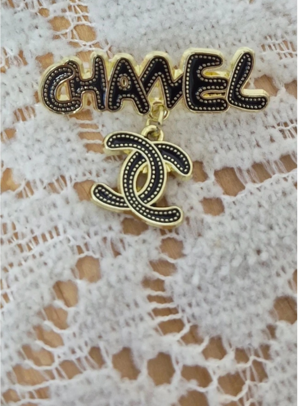 Gold and Black Logo Drop Brooch